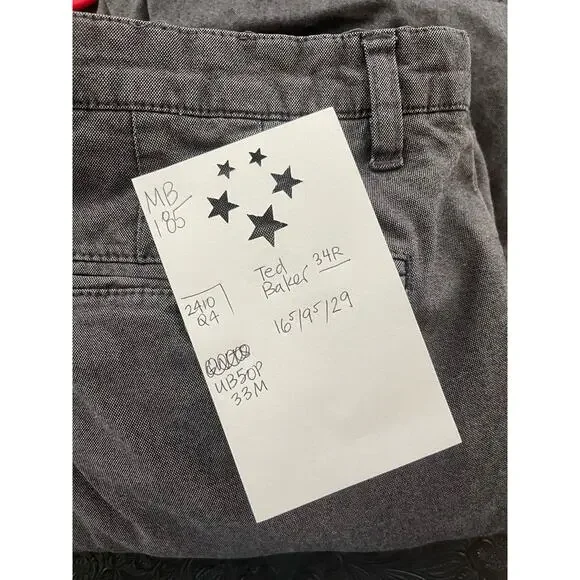 Ted Baker Men's Pants 34R Gray Cotton Blend - Picture 3 of 5